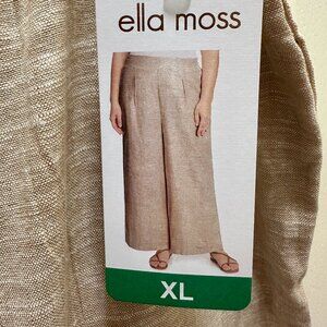 New Ella Moss Women's Linen Blend Pant Size XL Tan Wide Leg Cottagecore Coastal
